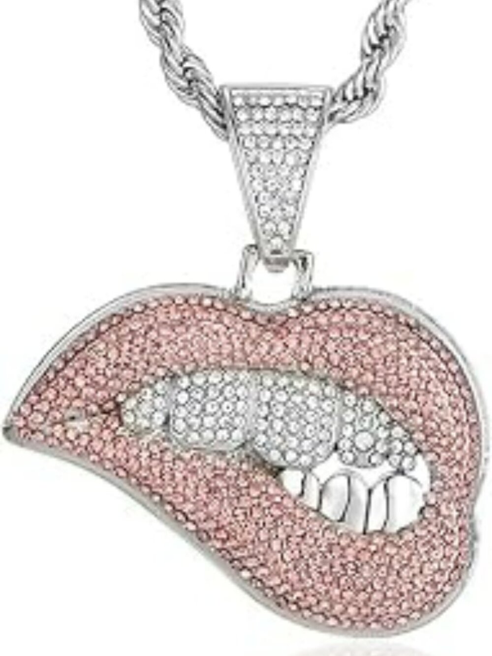 Shiny Sexy Pink Lip Pendant Fashion Jewelry Chunky Standout Necklace